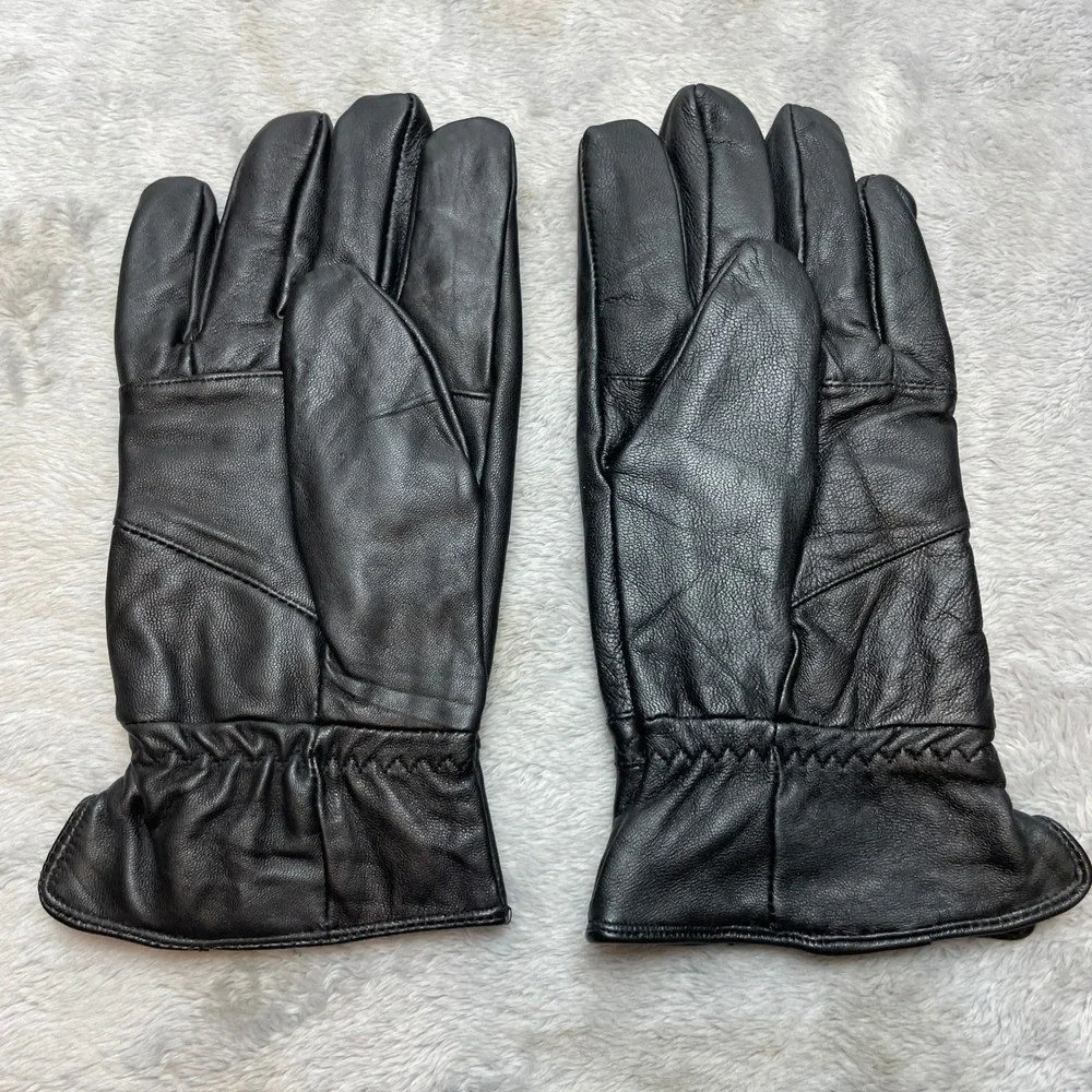 I Shalom Womens Genuine Leather Gloves Size M/L Black Elastic Wrist Classic